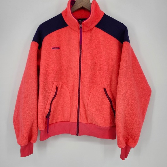 VTG Columbia Womens Full Zip Fleece Jacket XL Neon Pink Purple 80s Retro Radial - Picture 1 of 8